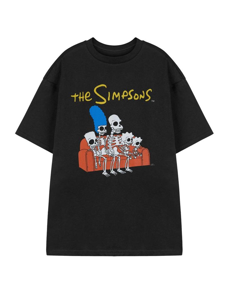 The Simpsons Black Skeleton Couch Short Sleeved 100% Cotton T-shirt Mens Tees Top Mens