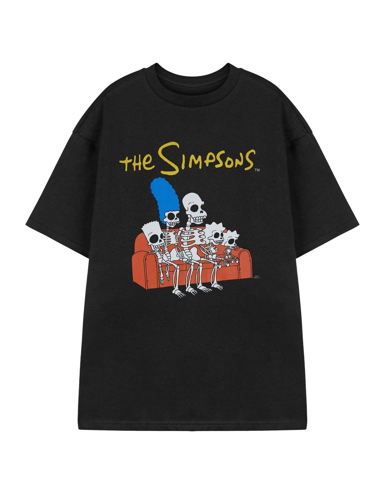 The Simpsons Black Skeleton Couch Short Sleeved 100% Cotton T-shirt Mens Tees Top Mens M