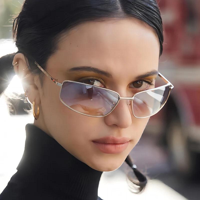 Women's y2k Sunglasses Stylish Gradient Lens Outdoor Shades Trendy Luxury Brand Design Metal Frame Eyewear Goggles
