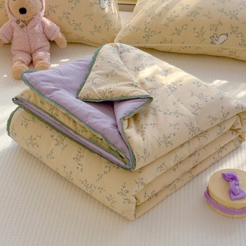 New Sweet Printed Air-Condition Blanket Soft Skin-Friendly Quilted Quilt Breathable Cooling Summer Comforter Queen King Beds
