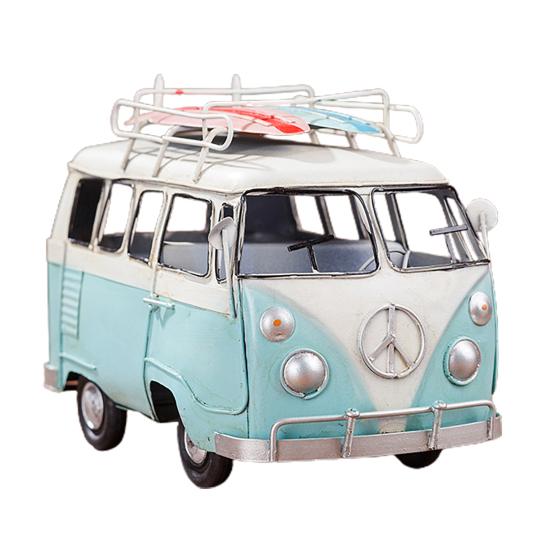 

Состаренный металлический автобус, миниатюрная ретро-статуэтка, скульптура для домашнего офиса, украшение для рабочего стола, орнамент для малышей синий