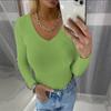 Жіночі модні повсякденні светри з довгим рукавом і V-подібним вирізом з однотонним принтом осінь-зима
