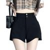 Women's High Waist A-Line Black Suit Shorts - Slim Fit, Stretchy Boot Pants for Spring 2026