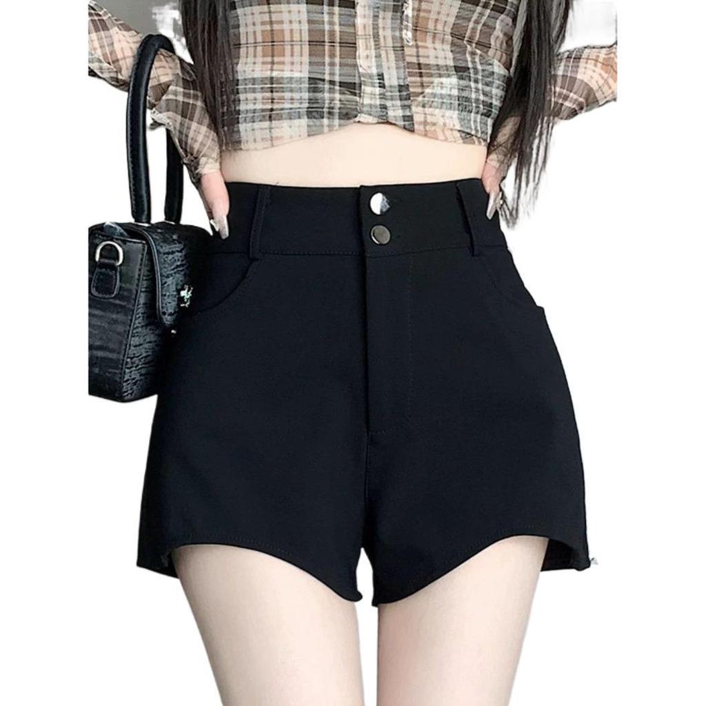 Women's High Waist A-Line Black Suit Shorts - Slim Fit, Stretchy Boot Pants for Spring 2026
