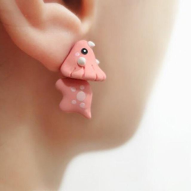 Mini Animal Bite Earrings: Corgi & Dinosaur Shark Designs in Adorable Spray Paint Finish