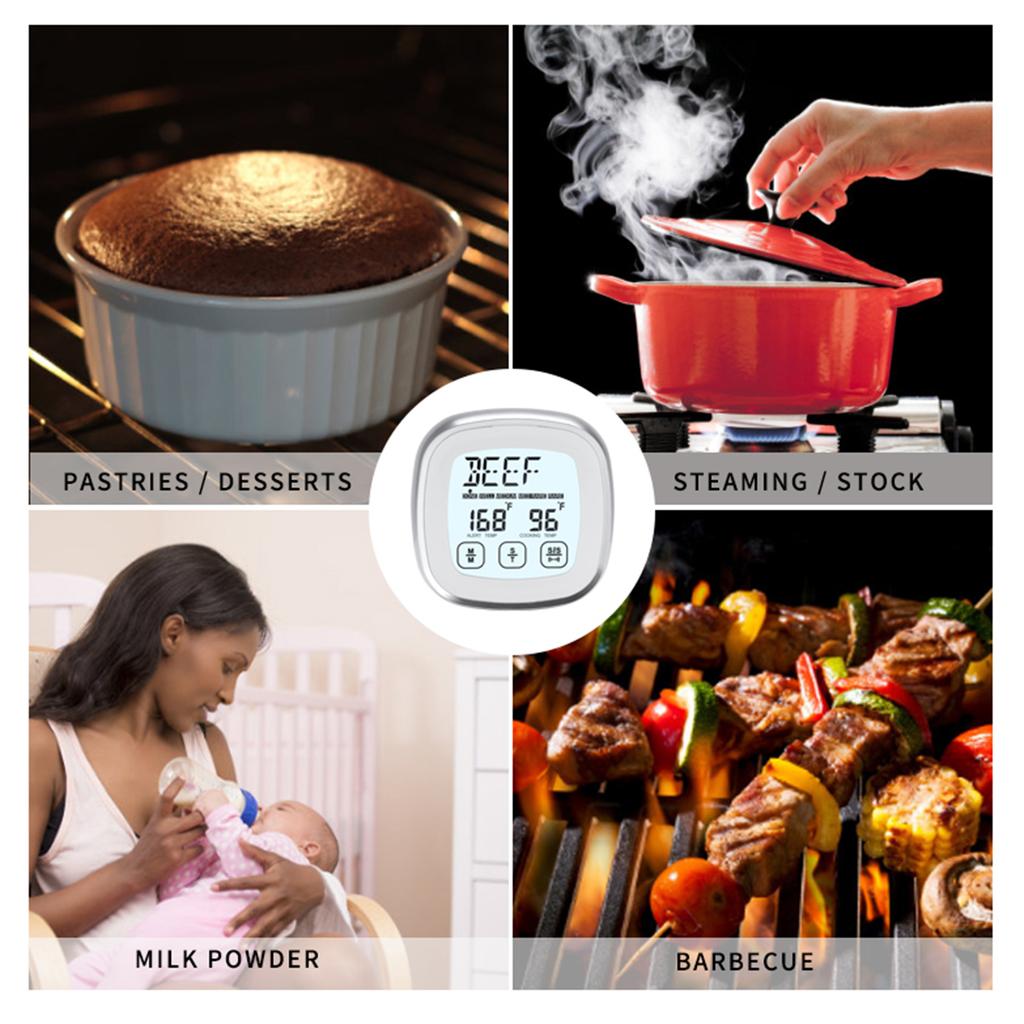 Digital Food Thermometer, BBQ Grill Mt Thermometer with Timer, 9 Preset Modes, 5 Doneness Levels, Temperature Alarm, Backlight, Magnetic Base