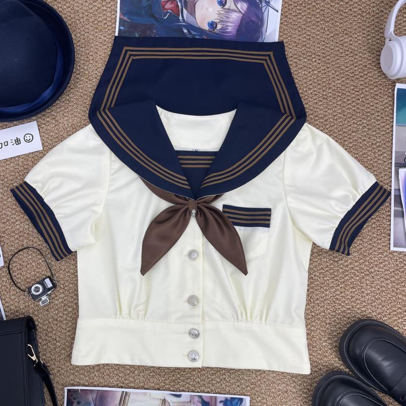 

Аутентичный облегающий матросский костюм в стиле JK с пышными рукавами: Японская школьная форма для похудения для женщин XS