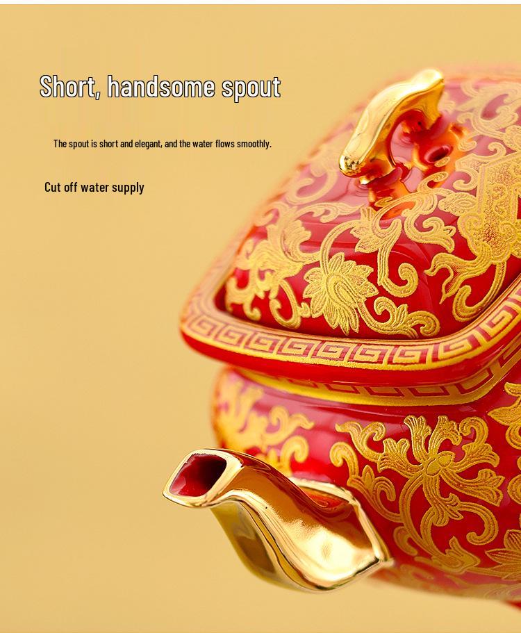 Hand-Painted Enamel Gilded Square Ceramic Teapot Set with Gift Box