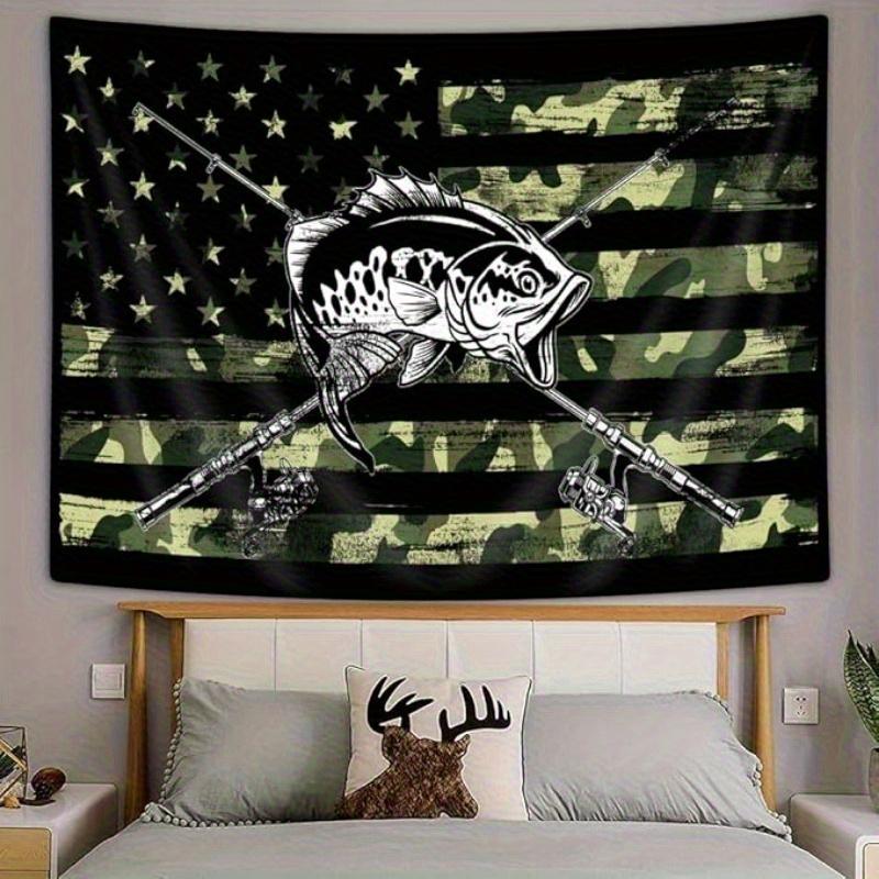 VIKAMA Bass Fishing Camouflage National Flag Tapestry American Patriotic Style Living Room Dormitory Wall Decoration