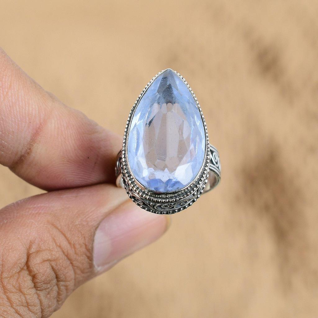 Cadeau Pour Elle Argent 925 Quartz Tanzanite Naturelle Promesse Bague Vintage Taille 8.5