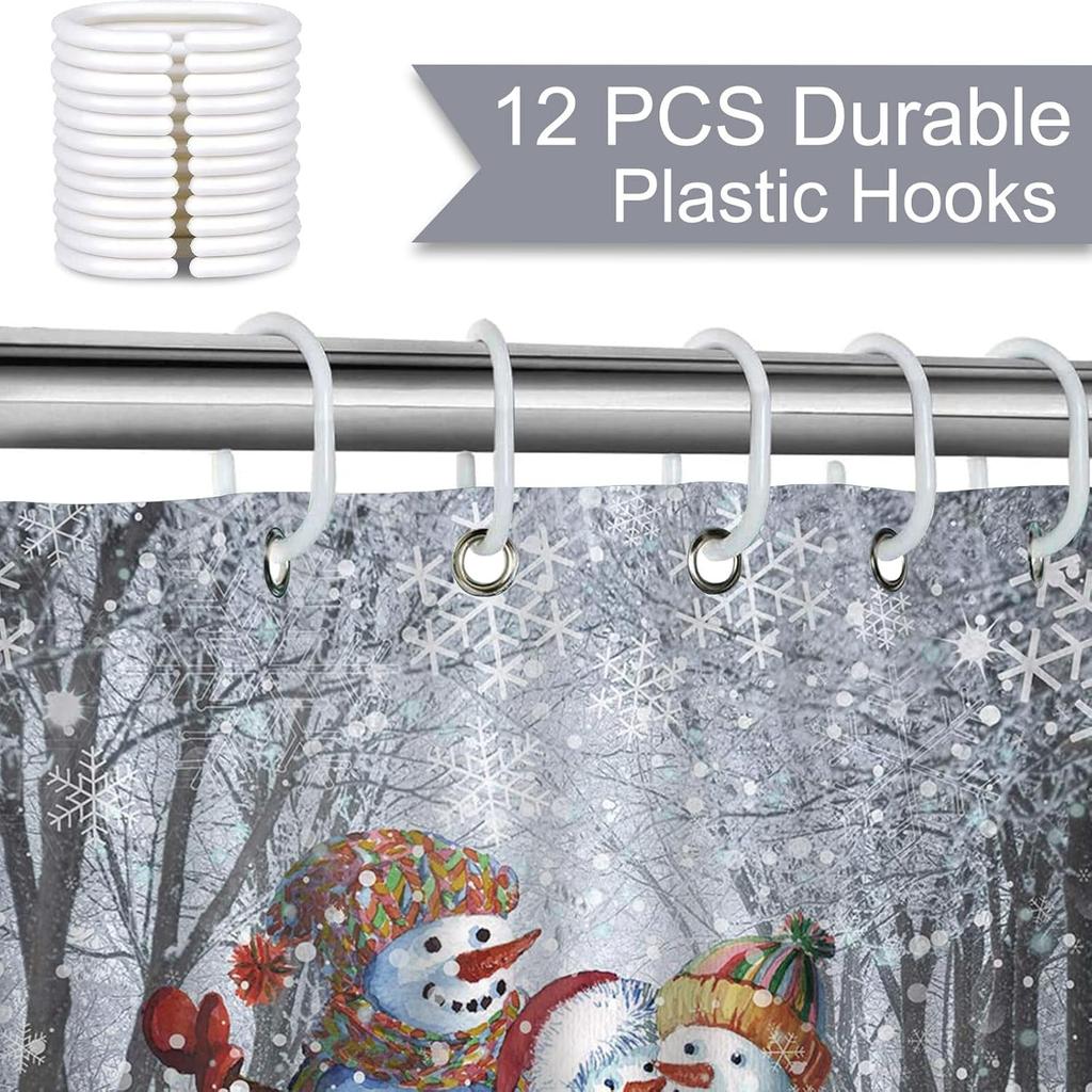 Snowman Shower Curtain Cute Snowman Snowflake Forest Tree Scene Christmas Shower Curtain Bathroom Bathtub Curtain 72X72 Inch
