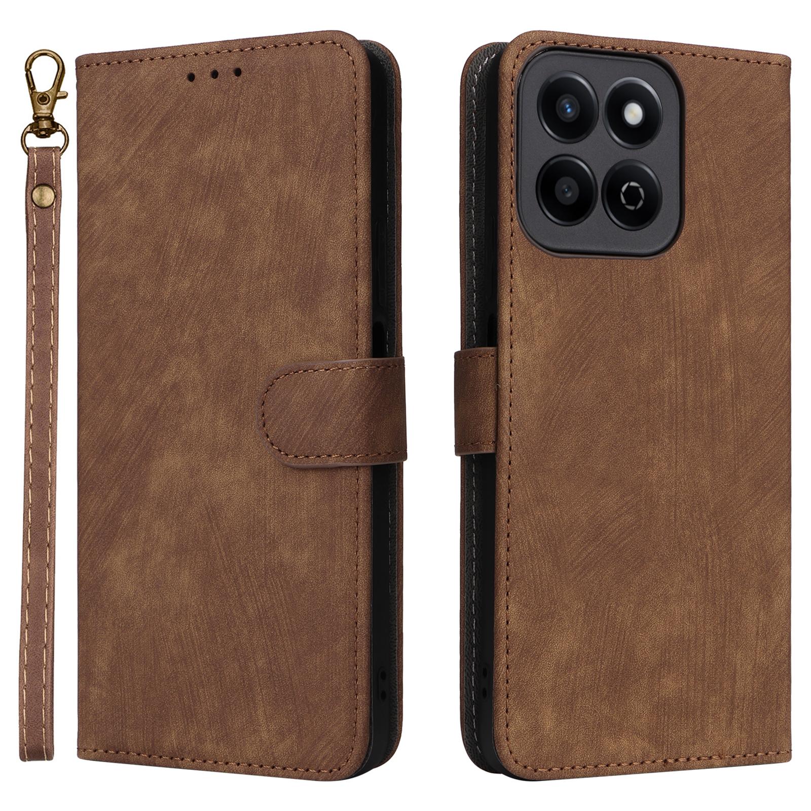 

For Honor X7c 4G/200 Smart 5G/Play 60 Plus 5G/Play 9T Case RFID Blocking Phone Leather Cover with Hand Strap Brown