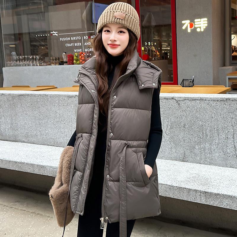 Women's milk silk waist cotton vest hooded windproof sleeveless vest an outer vest