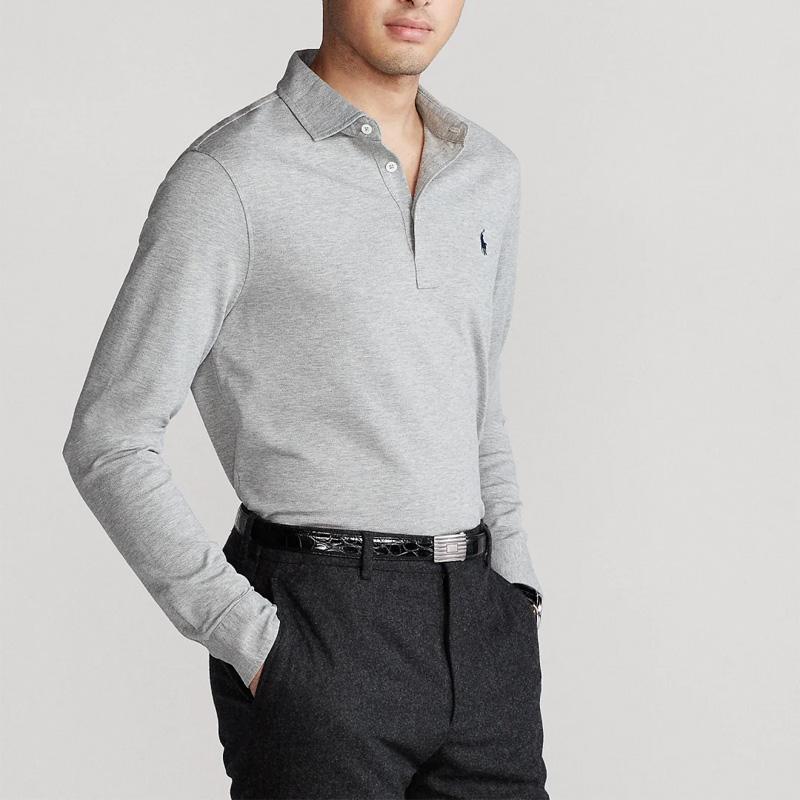 Polo Ralph Lauren SS23 Long Sleeve Small Pony Embroidered Polo Shirt Men tops Gray 710766605015
