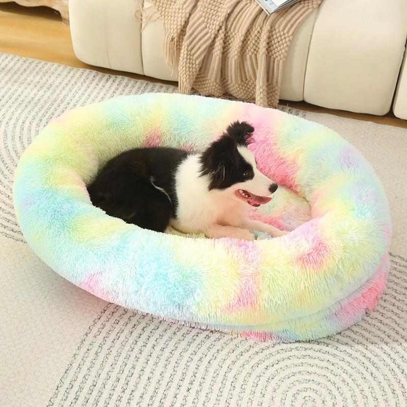 Round Plush Pet Bed for Dogs Cats Fluffy Warm Soft Circle Cushion Mat Detachable Washable Dog Sofa for Kennel Cozy Sleeping Mattress