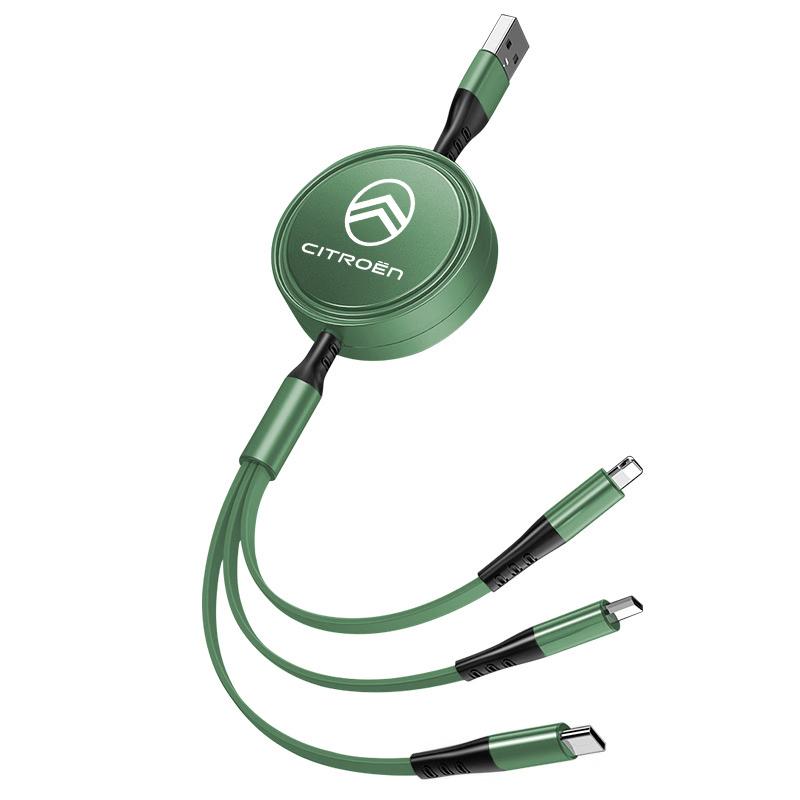 

Three Head Charging Data Cable Car Interior Mobile Phone Charger For Citroen C4 C3 C5 C5X e-C4 X e-C3 C-Elysee Berlingo C1 C6 C2