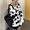 Pulover cu mânecă lungă cu glugă pentru femei DRE, cu imprimeu de vacă, bluză drăguță
