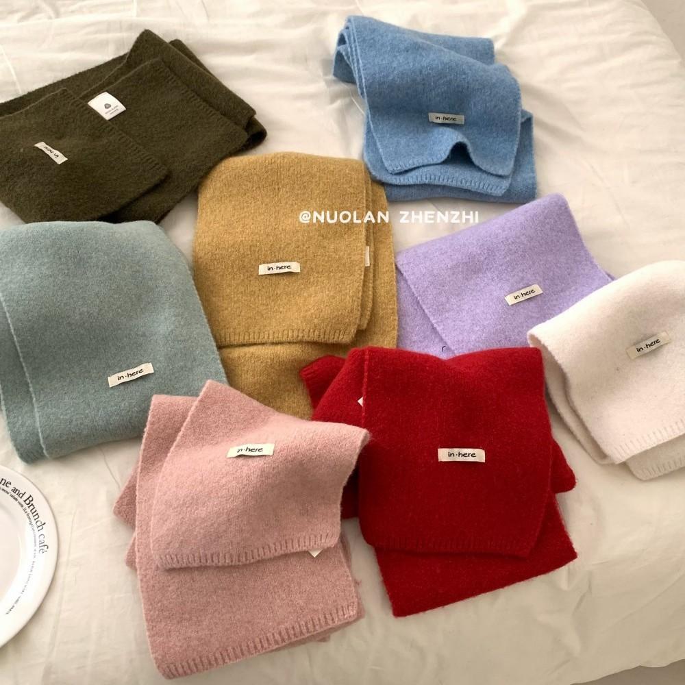 Manufacturer solid color autumn and winter versatile wool knitted scarf, soft and white student wool scarf