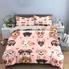 Cute Dogs with Hearts Pattern Bedding Duvet Cover Set Duvet Cover Pillowcases  (1*Duvet Cover 2*Pillowcases, Without Duvet Insert)