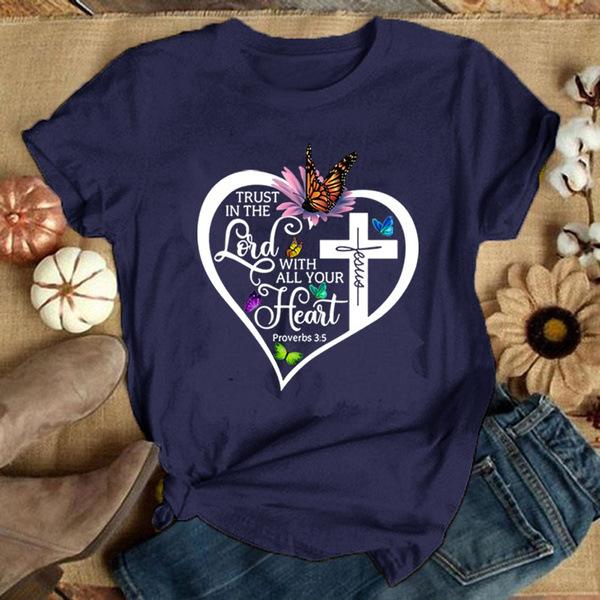 Lord with Your Heart Print Women T Shirt Short Sleeve O Neck Loose Women Tshirt Ladies Tee Shirt Tops Clothes Camisetas Mujer