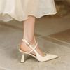 Neue Frühling Leder Slingbacks Pumps Mode Spitzschuh Flach 6cm Hohe Absätze Schnallenschuh Absätze Für Damen Kleiderschuhe