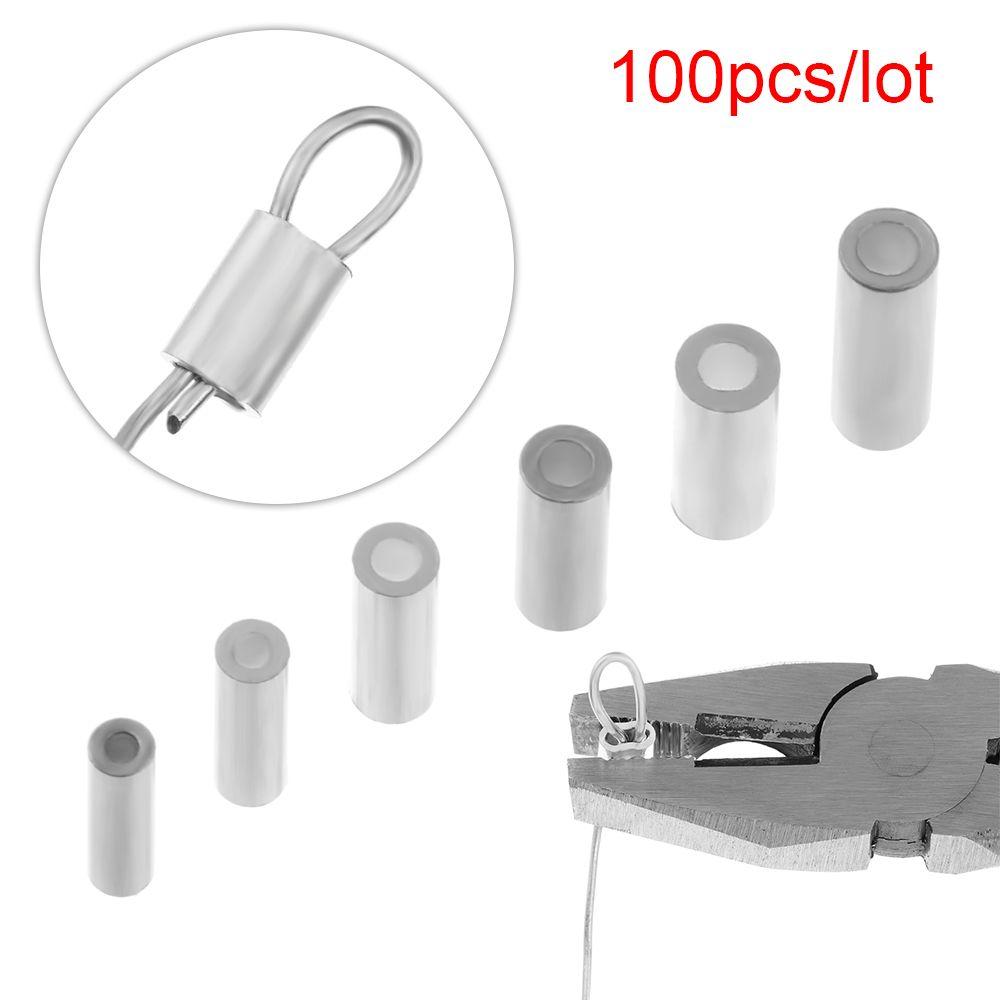100 peças/lote Portátil Redondo Alumínio Alta Qualidade Conector Fio de Pesca Tubo Manga de Crimpagem simples Mangas de Crimpagem de Linha de Alumínio