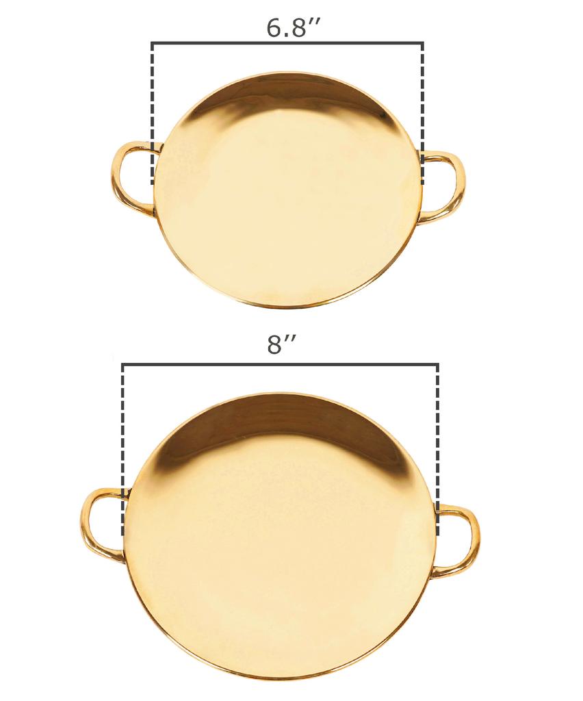 Trifri Indian Traditional Serving Tawa  With Handle  Authentic Dinnerware Tableware Utensil Set Of 2 Brass