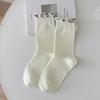 Fashion Girls Lolita Kawaii Cute Middle Tube Socks Sox Sweet Solid Color Black White Gray Long Socks Ruffle Socks Women