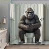 1pc Funny Gorilla Bathroom Shower Curtain - Humorous Toilet Sitting Design, Durable Polyester Fabric, No-Drill Hooks, Machine