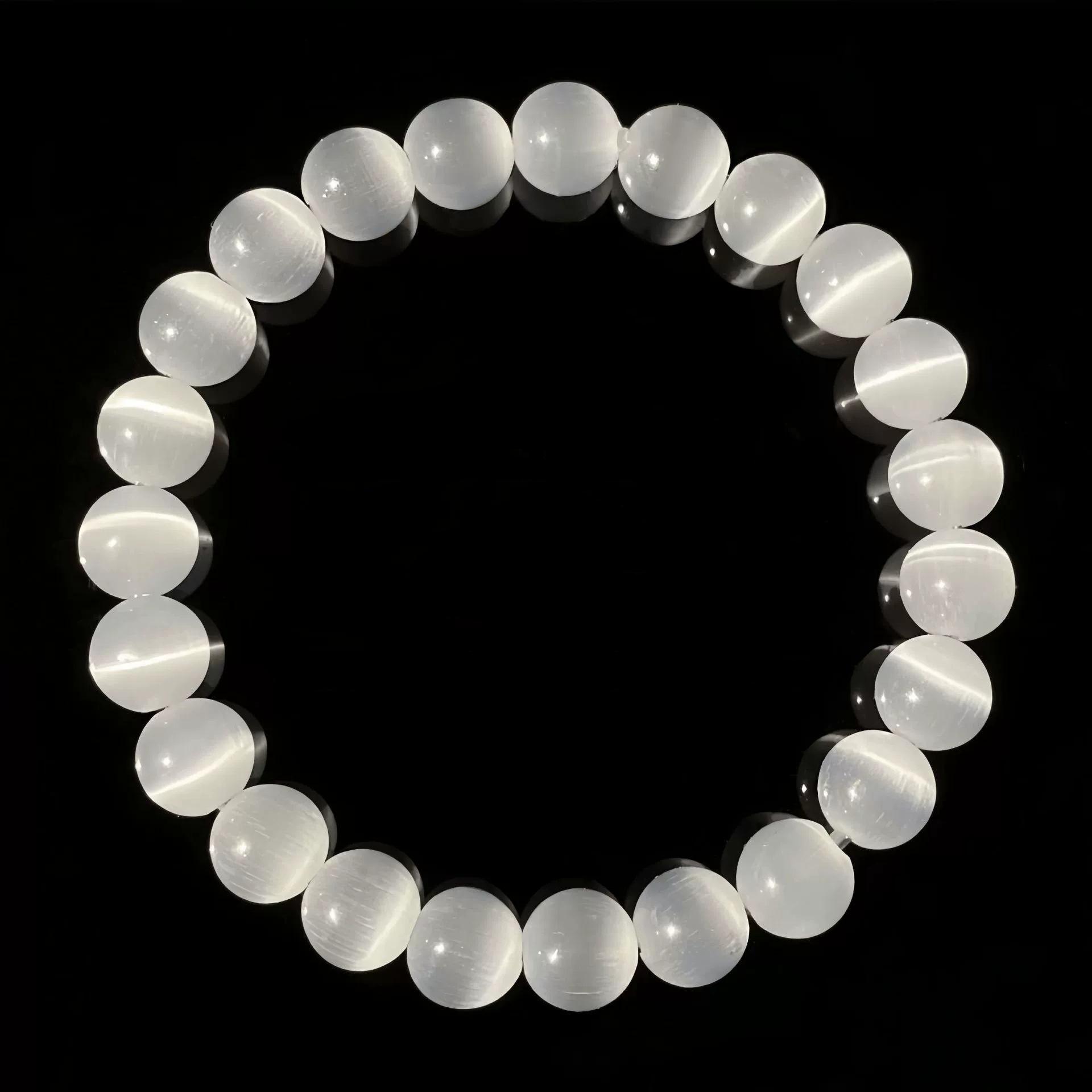 Agate Cat s Eye Stone Beaded Women s Bracelet белый