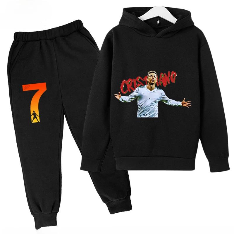 Children's Sports Hoodie Set  Sweatshirt Pants 2-piece Set for Boys and Girls Ronaldo Avatar Printed Kids Clothes Girls