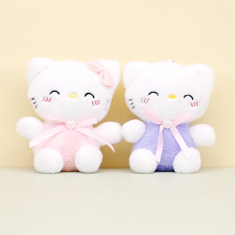 Adorable Plush Cat Keychain With Cute Bow Soft Pp Cotton Mini Cat Doll