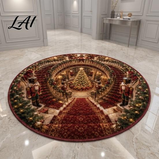 Christmas Gift for Family 3D Rug Optical Illusion Area Floor Mat Santa Claus Reindeer Bedroom Tree Pad Nutcracker Decorative Welcome Doormat Living