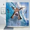 Funny Cat Shower Curtain Fun Animal In Bathtub with Fish Cloth Fabric Shower Curtain Hilarious Pet Bathroom Decor Set with Hooks