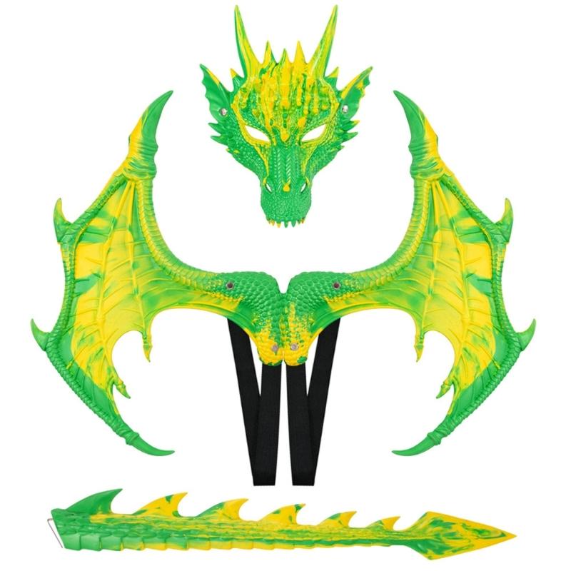 Drachenkostüm für Kinder Jungen Mädchen, Drachenflügel Schwanz Masken-Set, Halloween Dinosaurier Cosplay Kostüm Zubehör