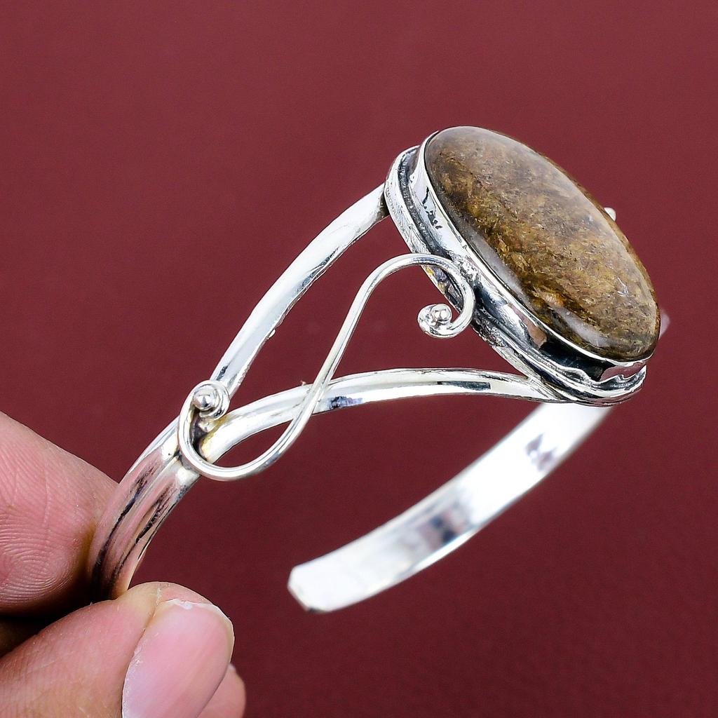 Bronzite cuff bracelet gemstone bangle 925 sterling silver bangle handmade adjustable cuff bracelet very pretty silver jewelry gifts for him