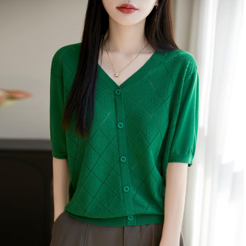 2025 V-neck Tencel Women's Casual Slimming Short-sleeved Top