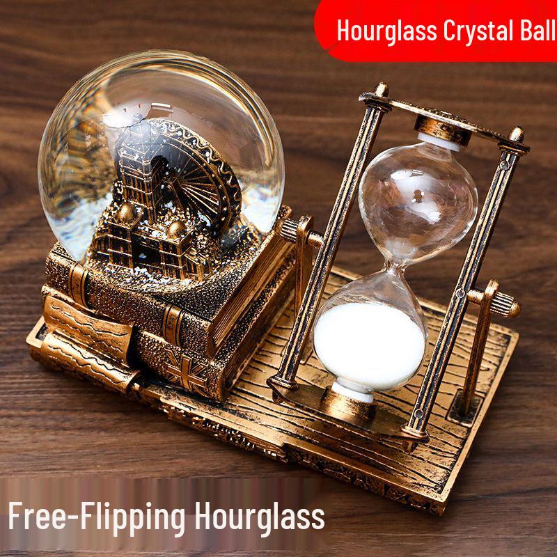 Retro Iron Tower Music Box with Luminous Crystal Ball Hourglass - Perfect for Desktop Ornament or Small Gift for Graduation, Qixi, or Valentine's Day.