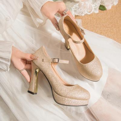 2025Lusso Donna Tacco Alto Platform Janes Argento Oro Bling Nero Rosso Paillettato Tessuto Punta a Punta Décolleté Matrimonio Festa