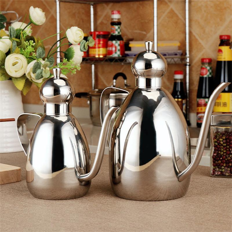 304 Stainless Steel Oil Can Drum Type Leakproof Seasoning Container with Cap Kitchen Storage Pot for Soy Sauce Cooking Tool