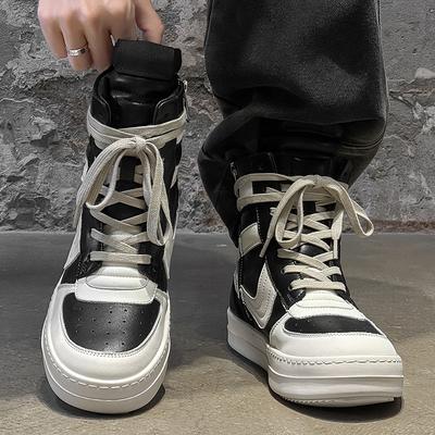 Autumn New Leather European and American Short Boots High-top Inverted Triangle Black and White Personalized Thick Bottom Increase Tide