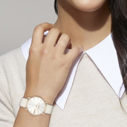 COACH Women's Watch Genuine 14504380 Elliott 36mm Rose Gold White Sunray Dial Chalk Leather