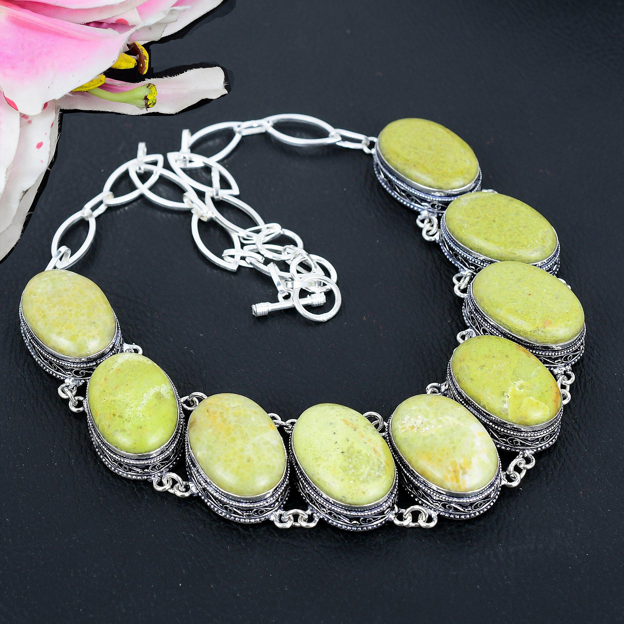 

Swiss Green Opal Gemstone Handmade 925 Sterling Silver Jewelry Necklace 18 KG-1654