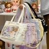 Japanese Academy Girl Transparent Crossbody Bag with Badge and Lace - Large Capacity