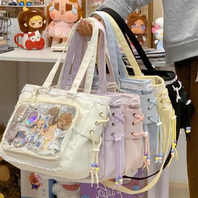 Διαφανής Τσάντα Crossbody Ακαδημαϊκούκλας Ιαπωνίας με Καρφίτσα και Δαντέλα - Μεγάλης Χωρητικότητας