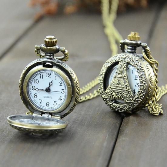 Retro Vintage Steampunk Quartz Necklace Carving Pendant Chain Clock Pocket Watch