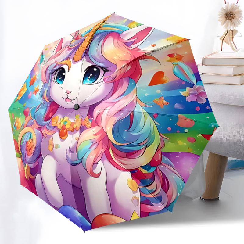 1pc Unicorn Balloon Automatic Opening Folding Umbrella with Flower Decoration, Outdoor Festival Gift for Fans, Travelers, Daily Use.R070
