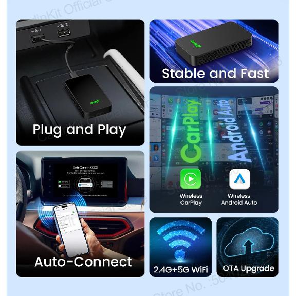 CarlinKit 5.0 C2Air Wireless Adapter Wireless CarPlay Android Auto Plug &Play 2.4Ghz&5.8Ghz WiFi BT Auto Connection For OEM Cars