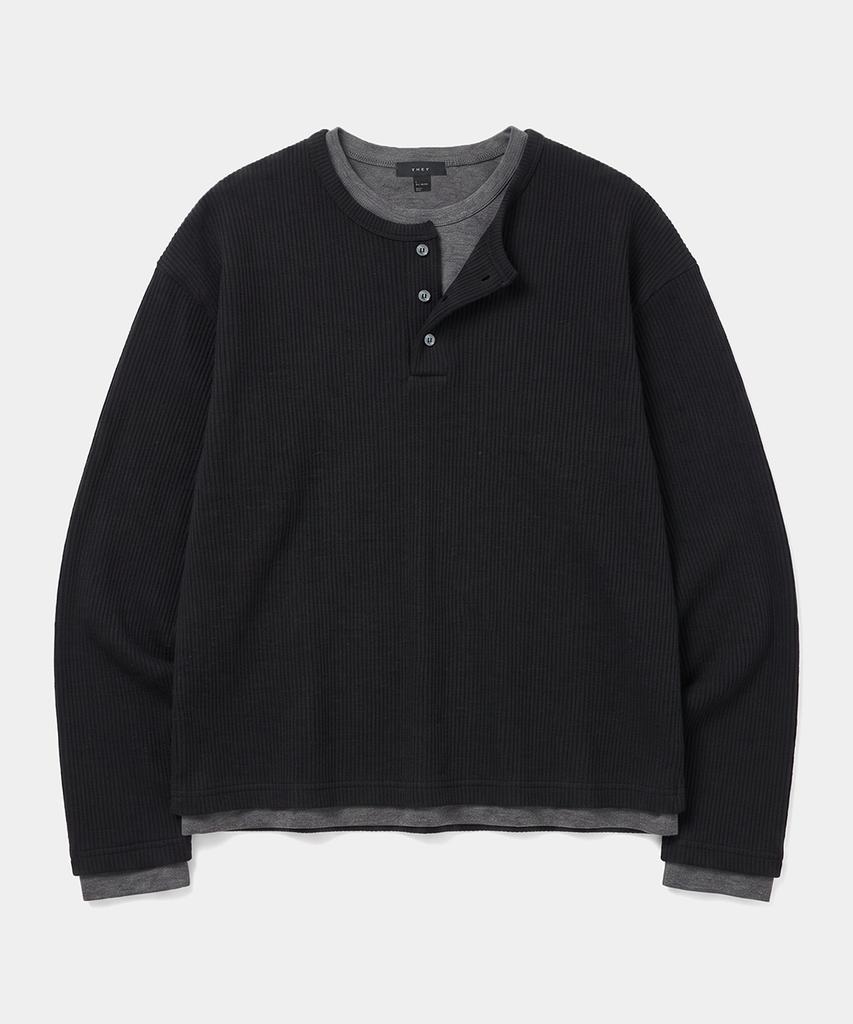 THEY Layered Ribbed Henley Neck T-Shirt_4 Color