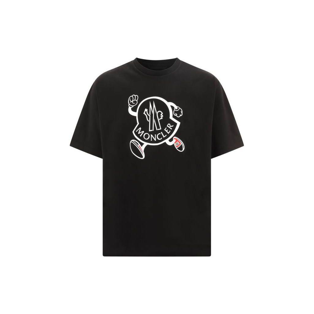 Moncler SS23 Casual T-shirt met Logo Patroon, Ronde Hals, Korte Mouwen, Heren Tops, Zwart I10918C00010M2643999 L